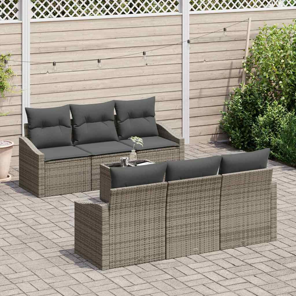 Sofa Set with Cushion with Storage 7 pcs Grey Poly Rattan