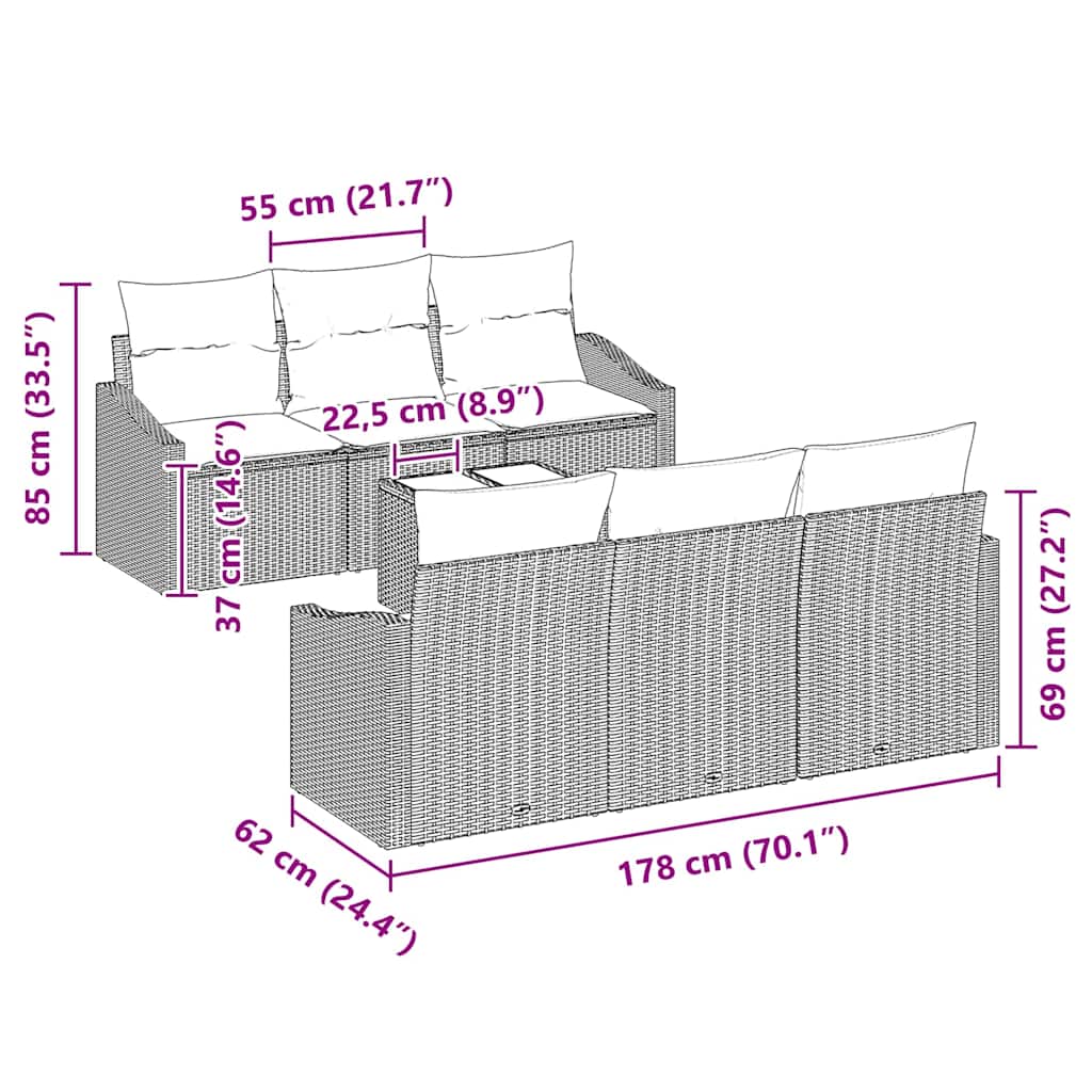 Sofa Set with Cushion with Storage 7 pcs Black Poly Rattan