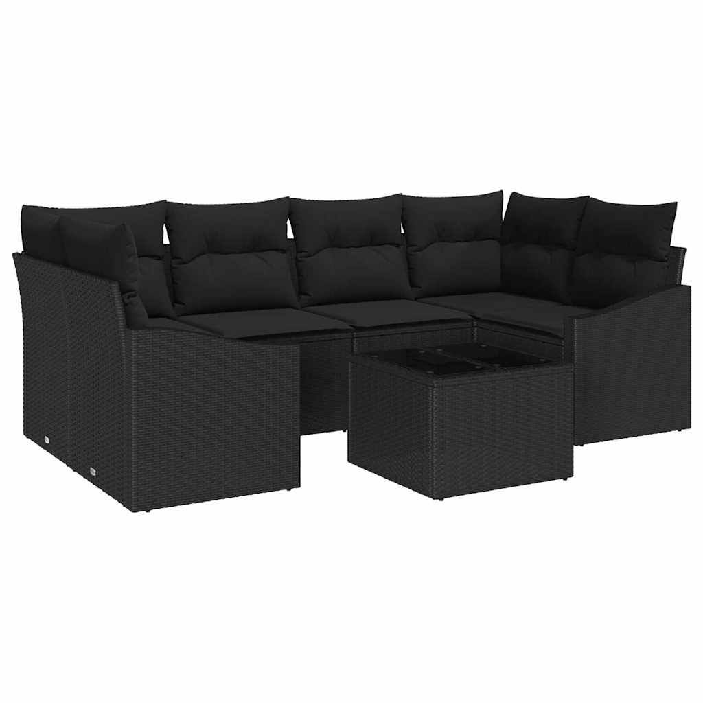 Sofa Set with Cushion with Storage 7 pcs Black Poly Rattan