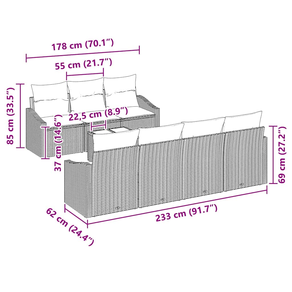 Sofa Set with Cushion with Storage 8 pcs Grey Poly Rattan