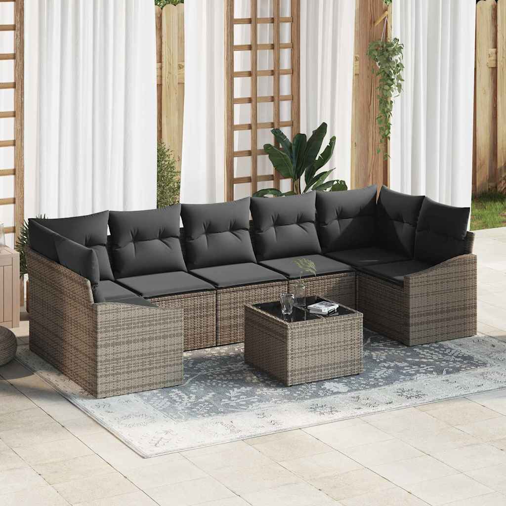 Sofa Set with Cushion with Storage 8 pcs Grey Poly Rattan