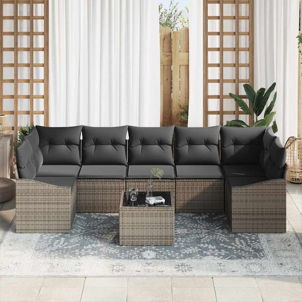 Sofa Set with Cushion with Storage 8 pcs Grey Poly Rattan