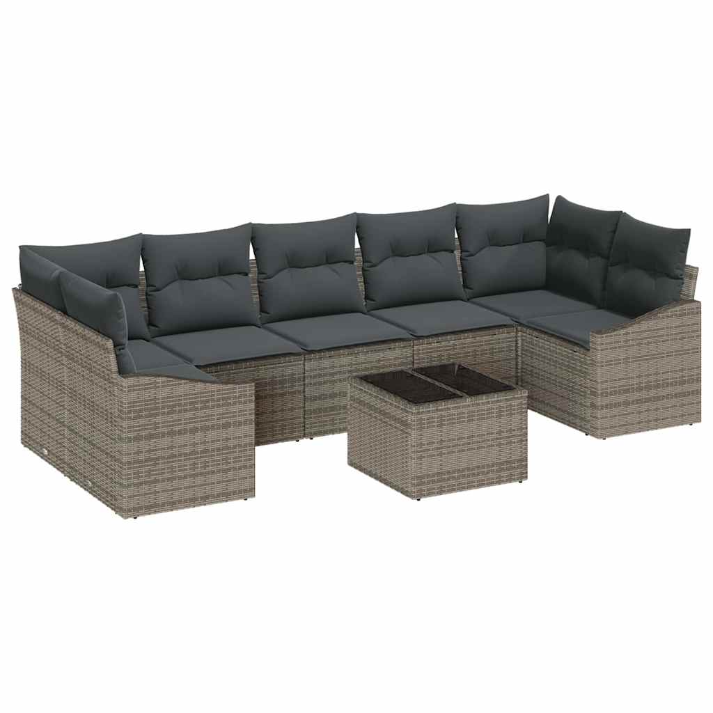 Sofa Set with Cushion with Storage 8 pcs Grey Poly Rattan