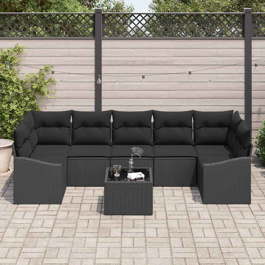 Sofa Set with Cushion with Storage 8 pcs Black Poly Rattan