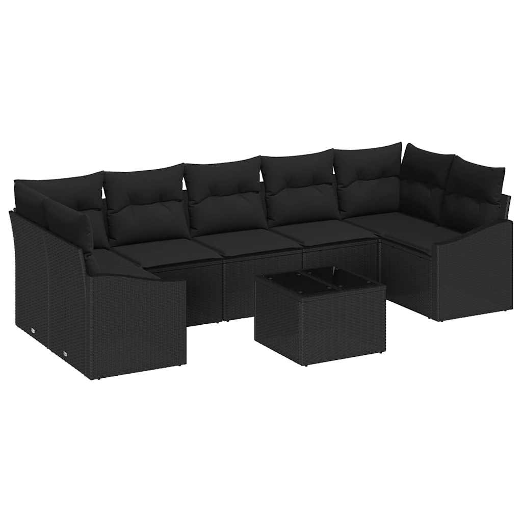 Sofa Set with Cushion with Storage 8 pcs Black Poly Rattan
