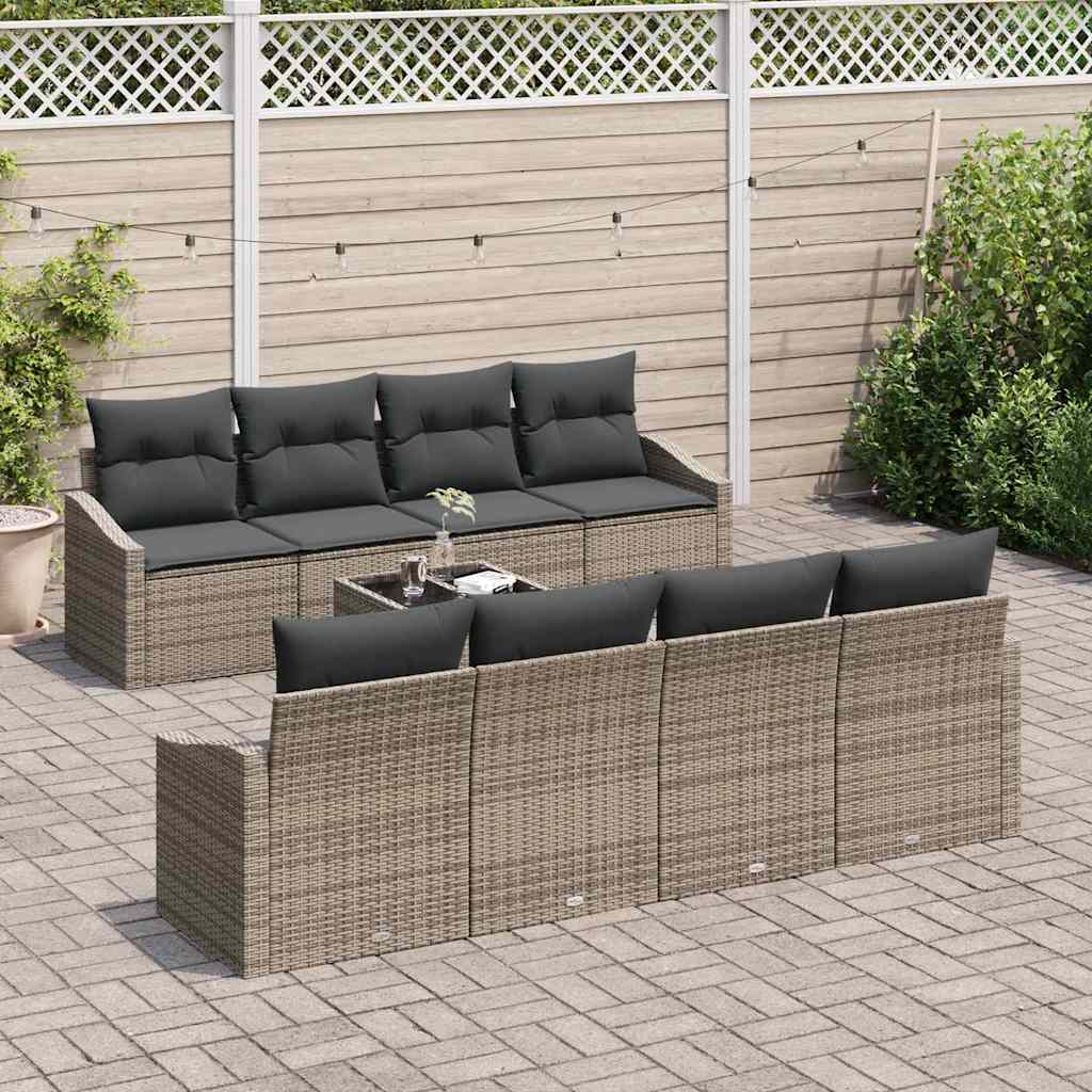Sofa Set with Cushion with Storage 7 pcs Grey Poly Rattan