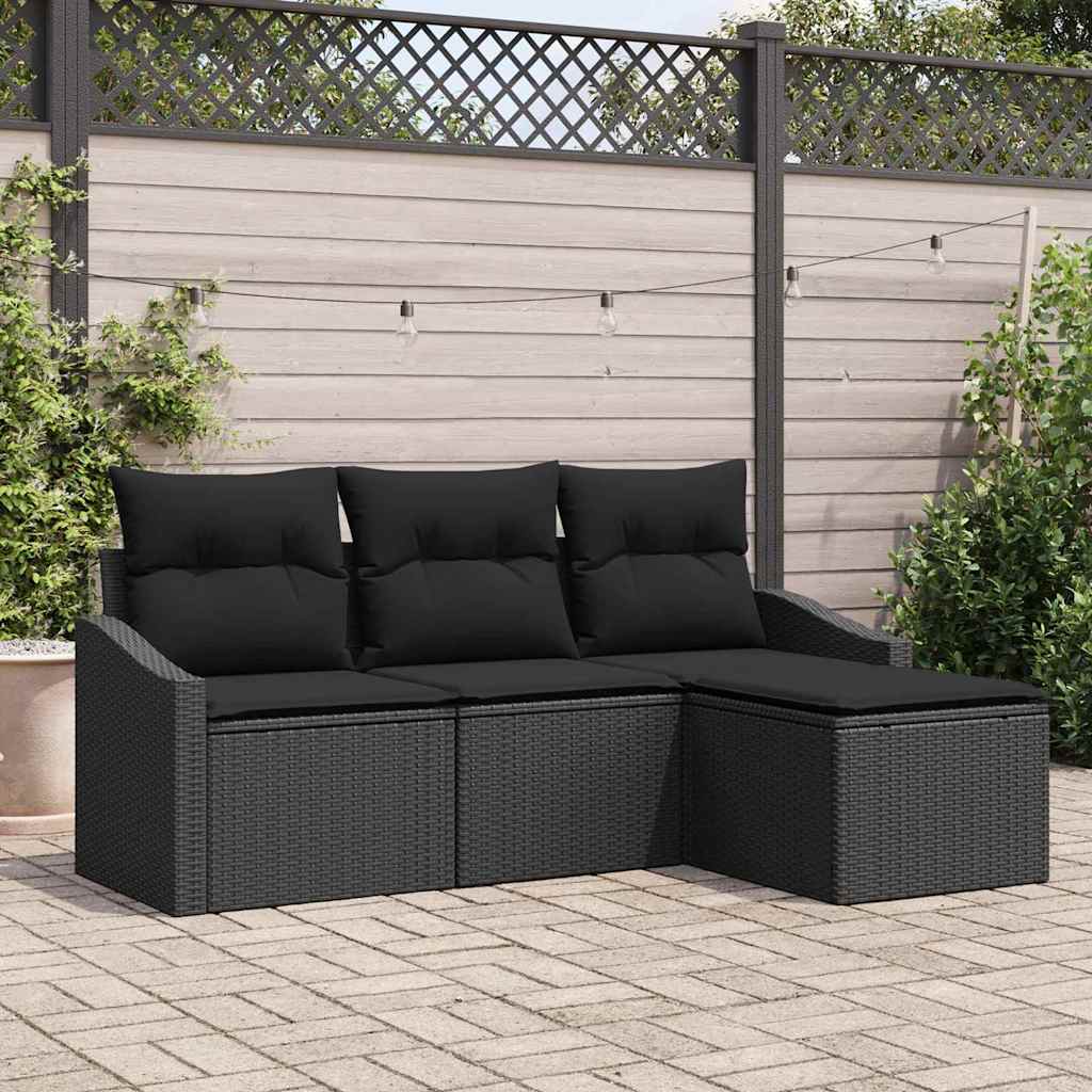Sofa Set with Cushion with Storage 4 pcs Black Poly Rattan