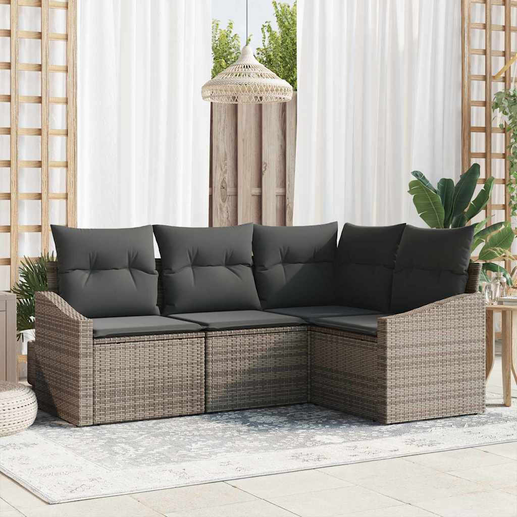 Garden Sofa Set with Cushion 4 pcs Grey Poly Rattan