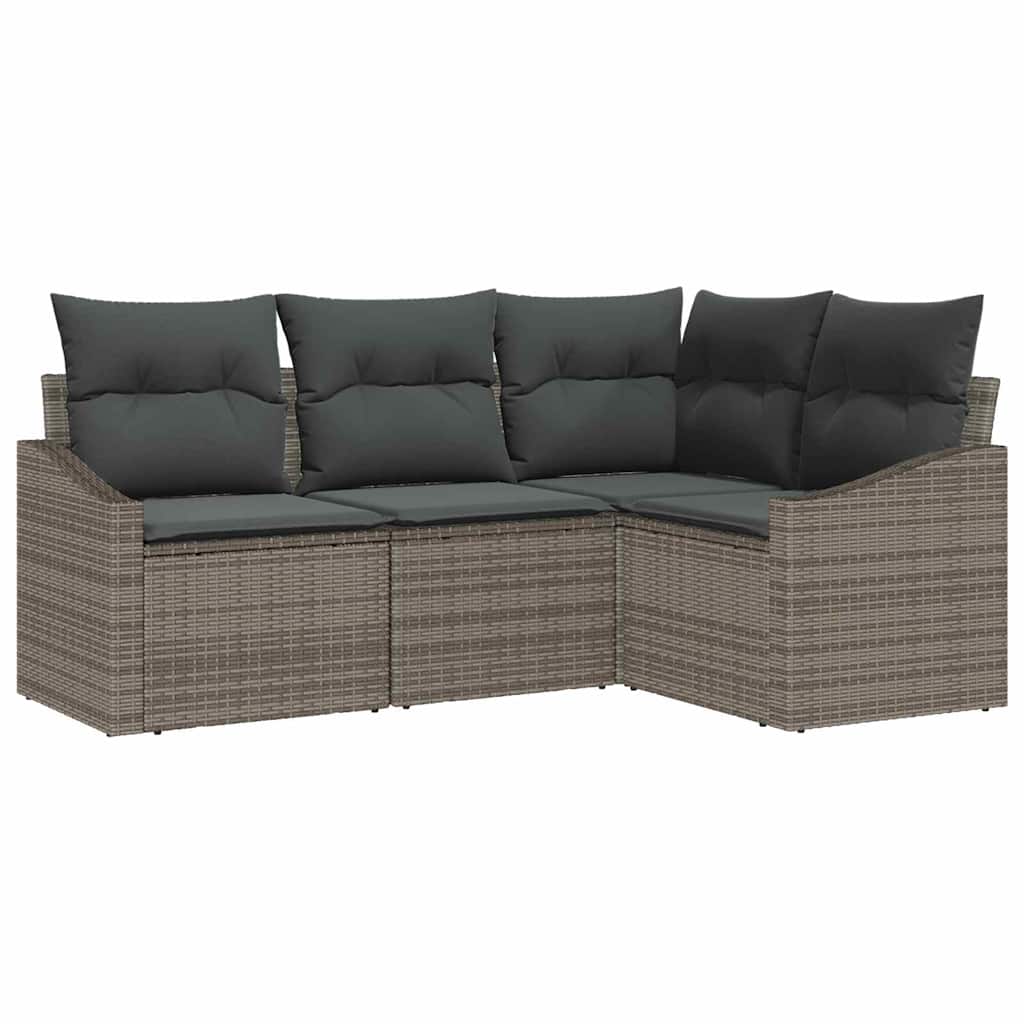 Garden Sofa Set with Cushion 4 pcs Grey Poly Rattan