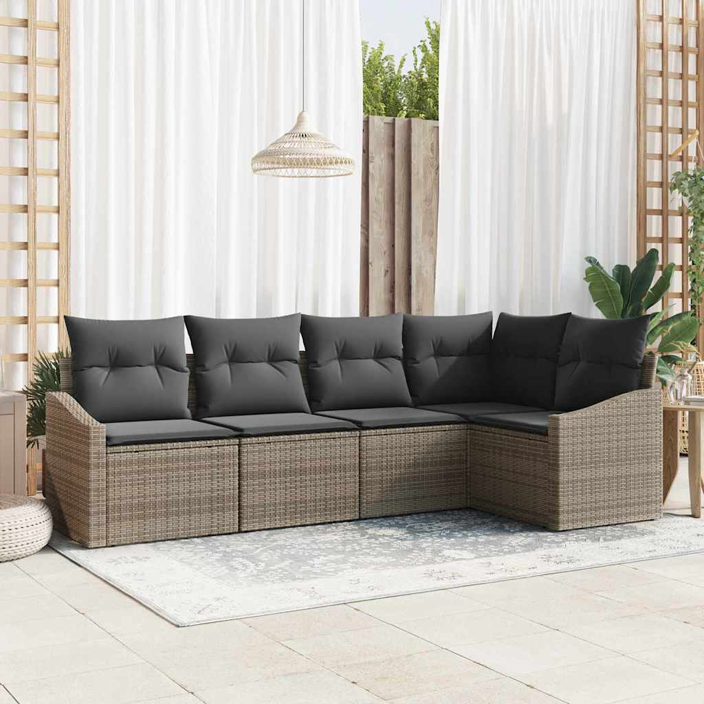 Garden Sofa Set with Cushion 5 pcs Grey Poly Rattan