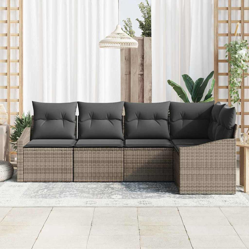 Garden Sofa Set with Cushion 5 pcs Grey Poly Rattan