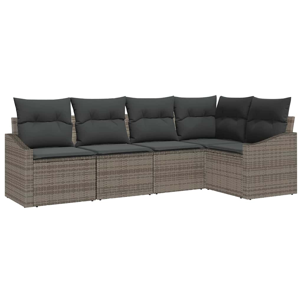 Garden Sofa Set with Cushion 5 pcs Grey Poly Rattan