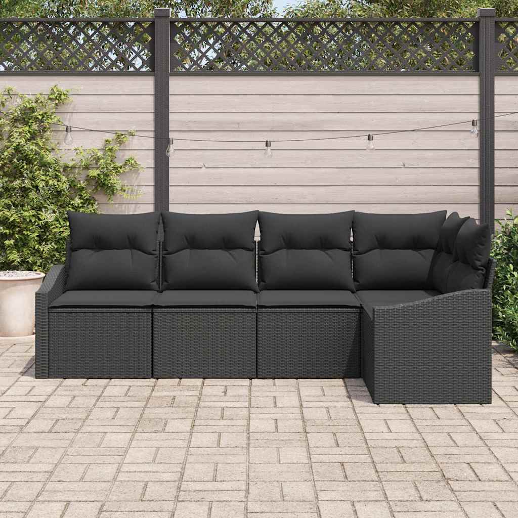 Garden Sofa Set with Cushion 5 pcs Black Poly Rattan