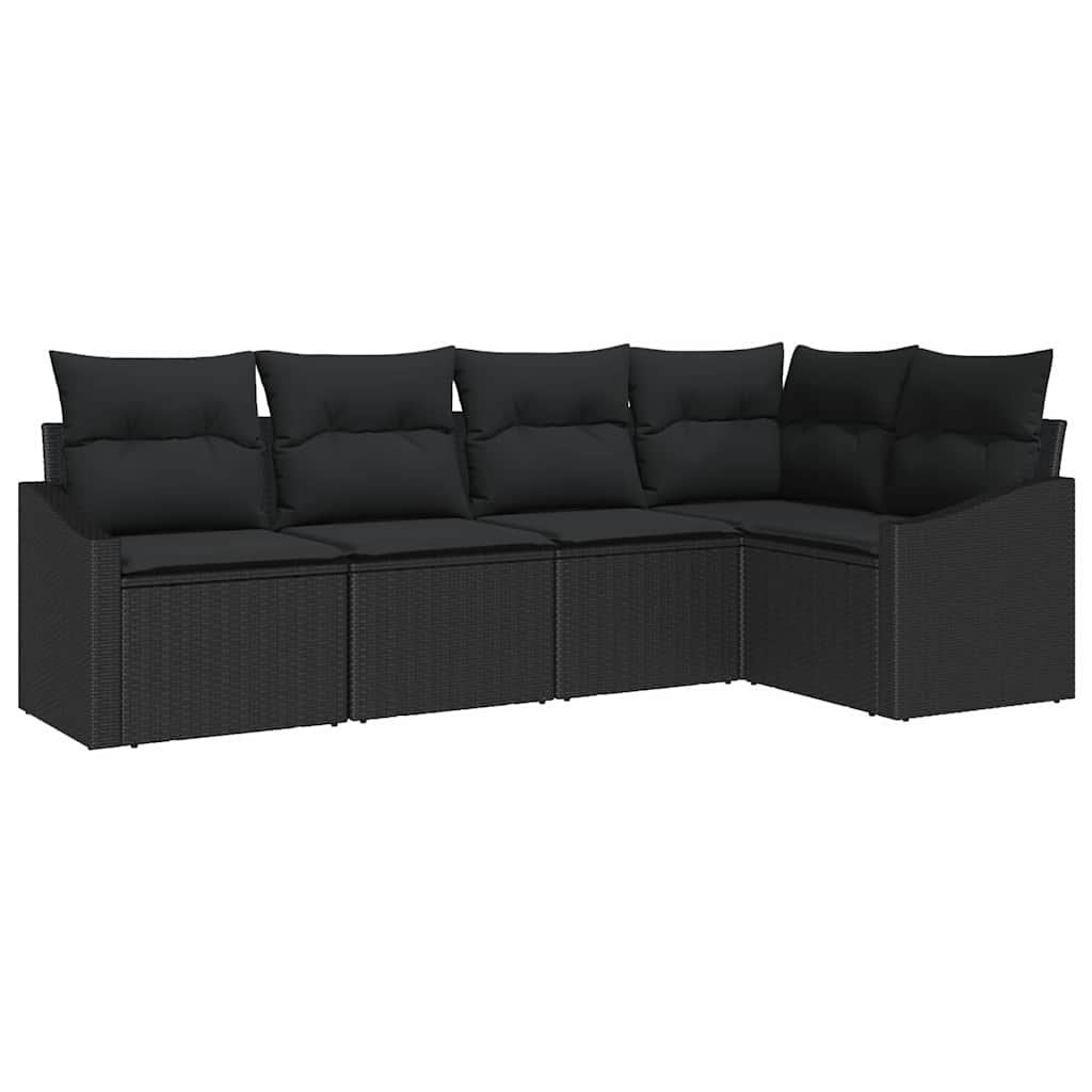 Garden Sofa Set with Cushion 5 pcs Black Poly Rattan