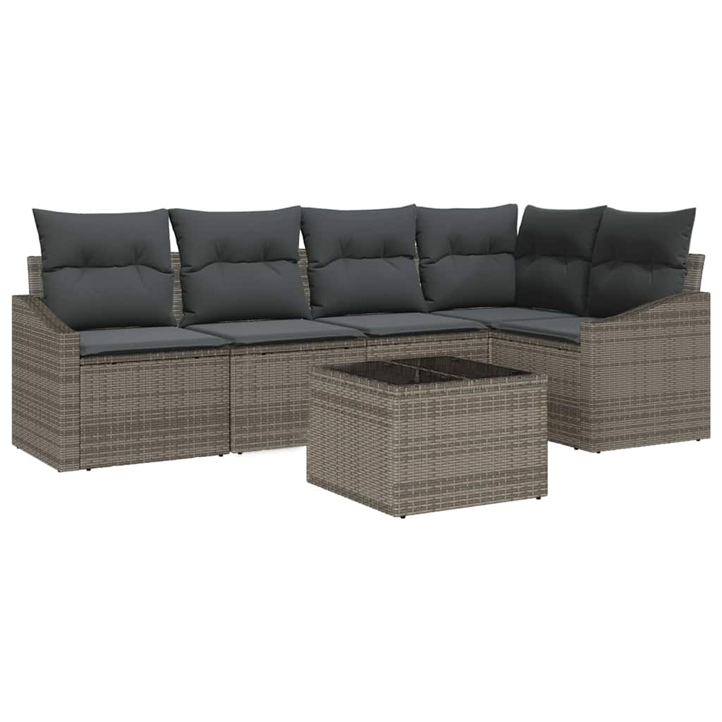 Garden Sofa Set with Cushion 6 pcs Light Grey Poly Rattan