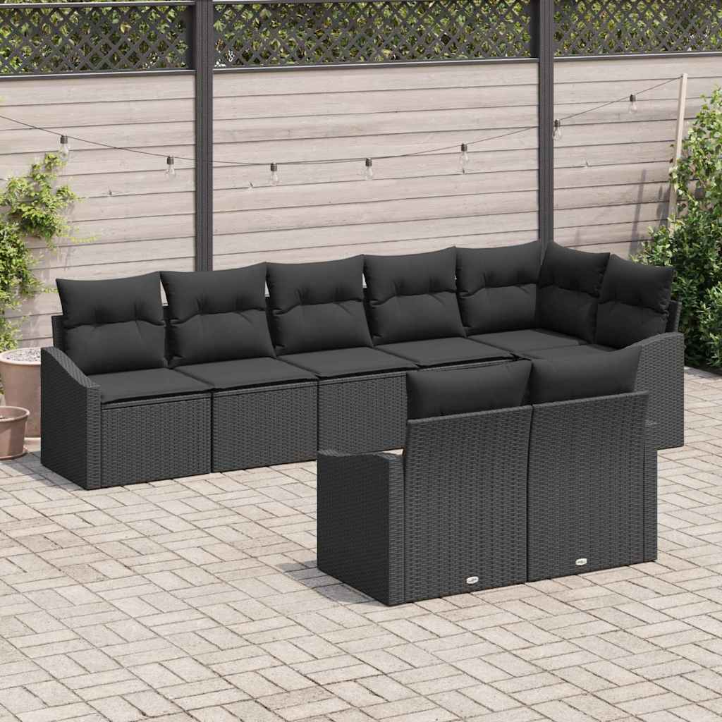 Garden Sofa Set with Cushion 8 pcs Black Poly Rattan