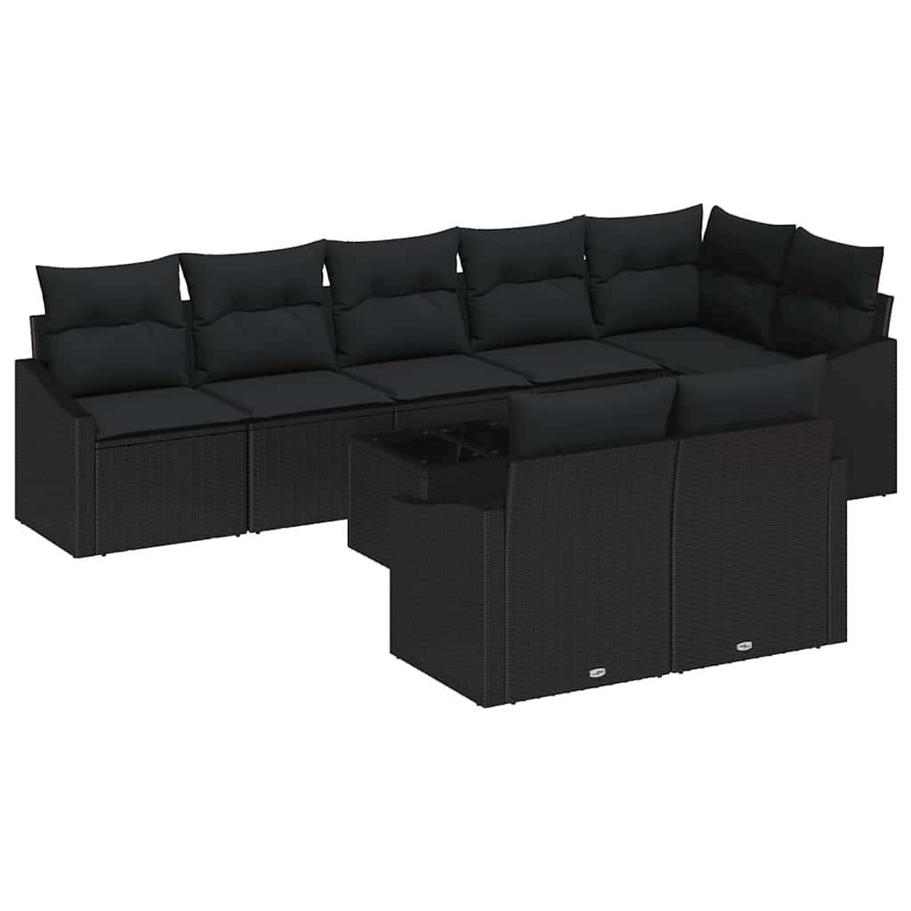 Garden Sofa Set with Cushion 9 pcs Black Poly Rattan