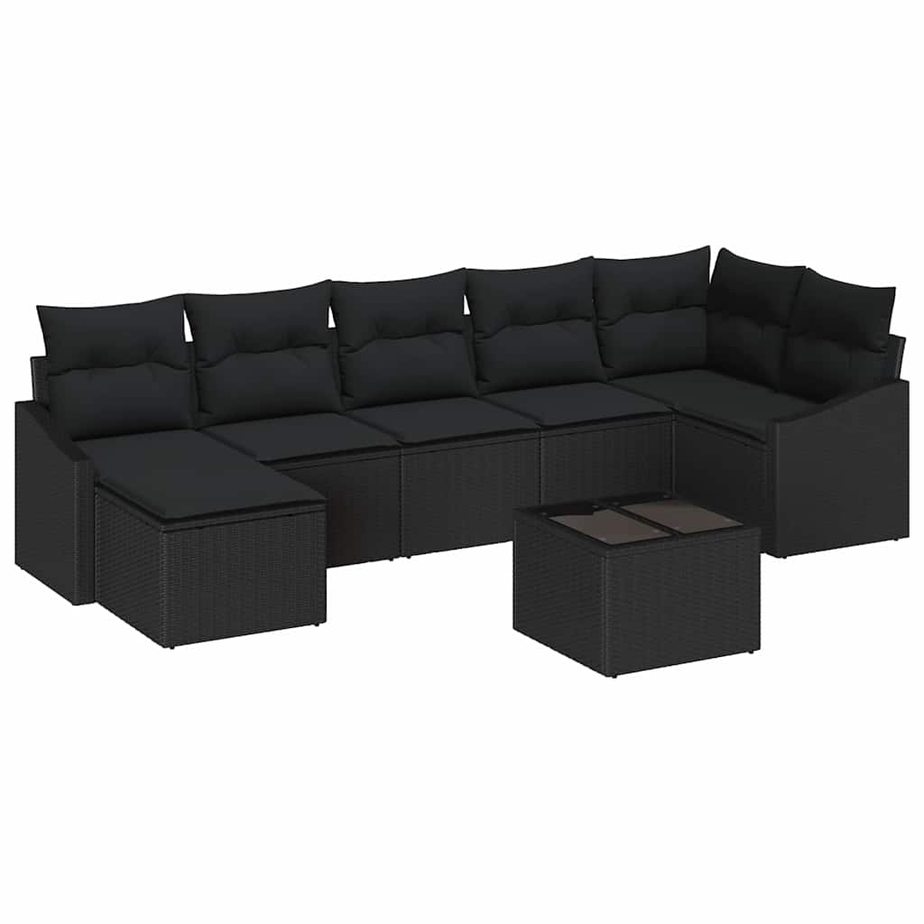 Garden Sofa Set with Cushion 8 pcs Black Poly Rattan