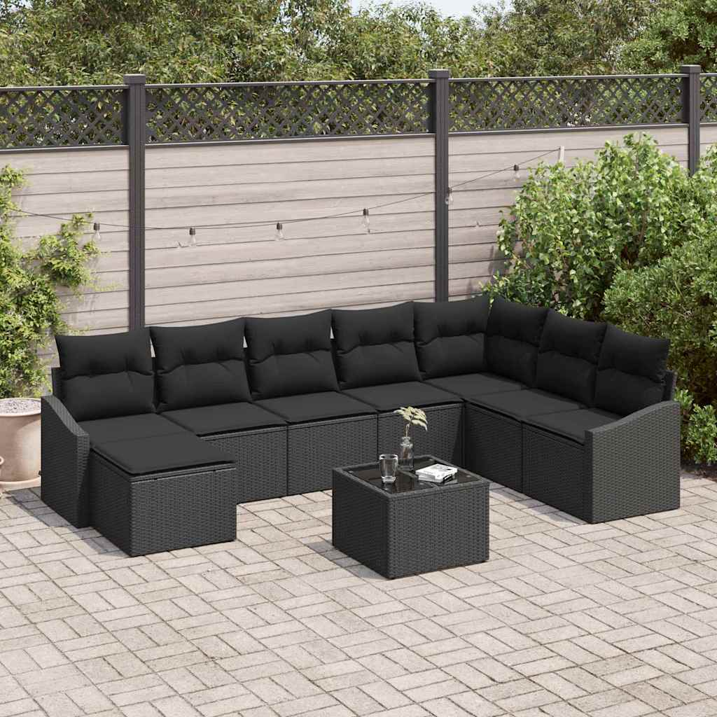 Garden Sofa Set with Cushion 8 pcs Black Poly Rattan