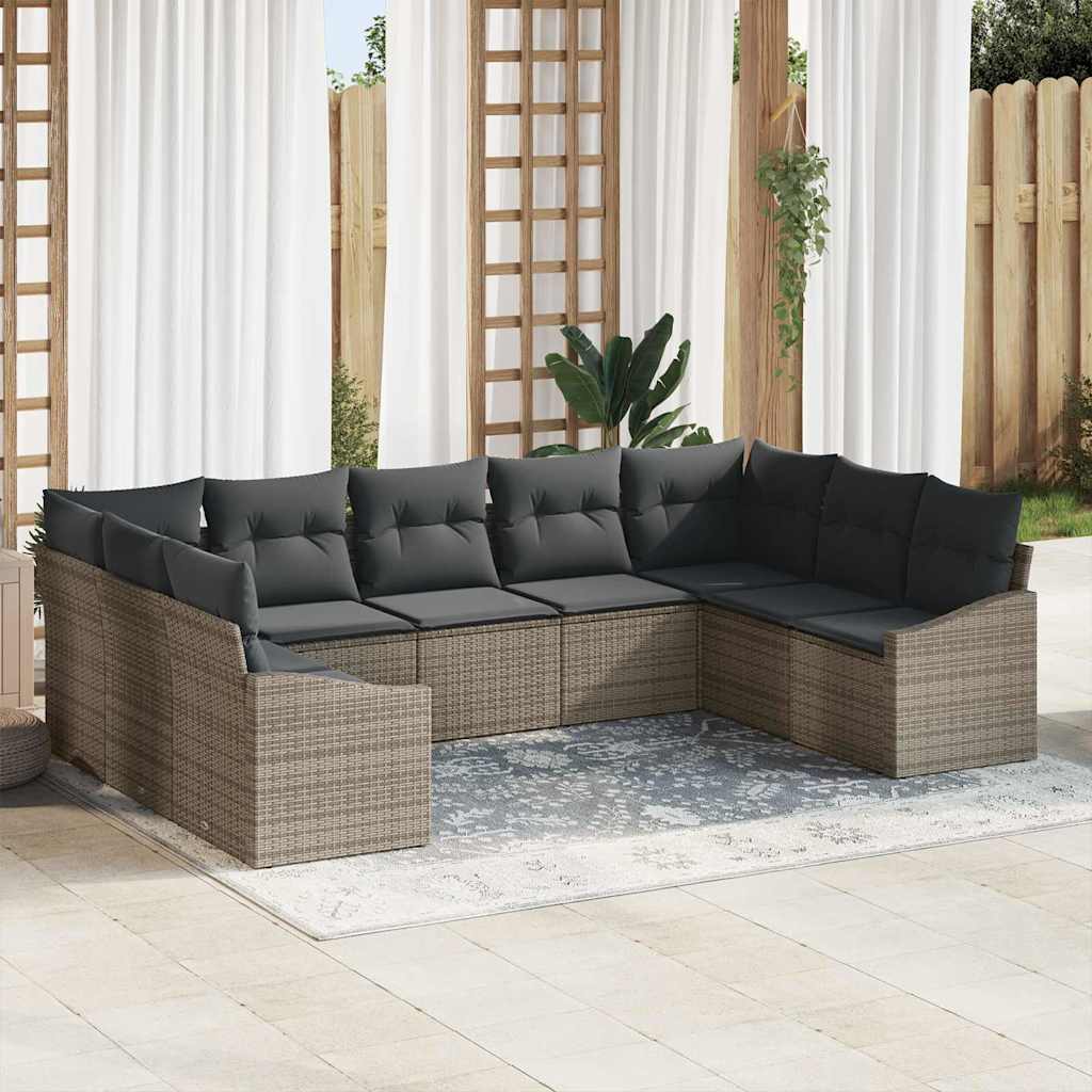 Garden Sofa Set with Cushion 9 pcs Grey Poly Rattan
