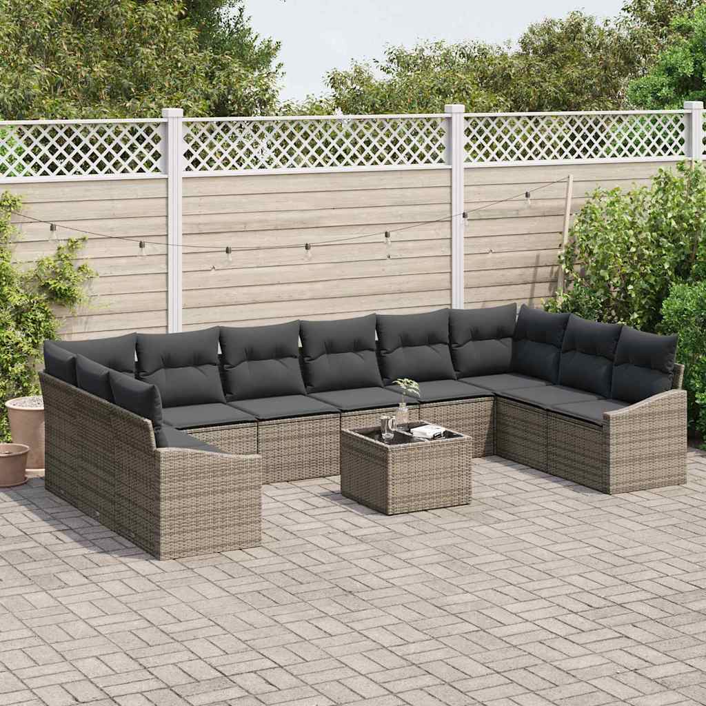 Garden Sofa Set with Storage Light Grey Poly Rattan