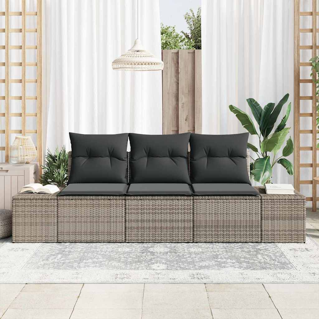 Garden Sofa Set with Storage 3 pcs Grey Poly Rattan
