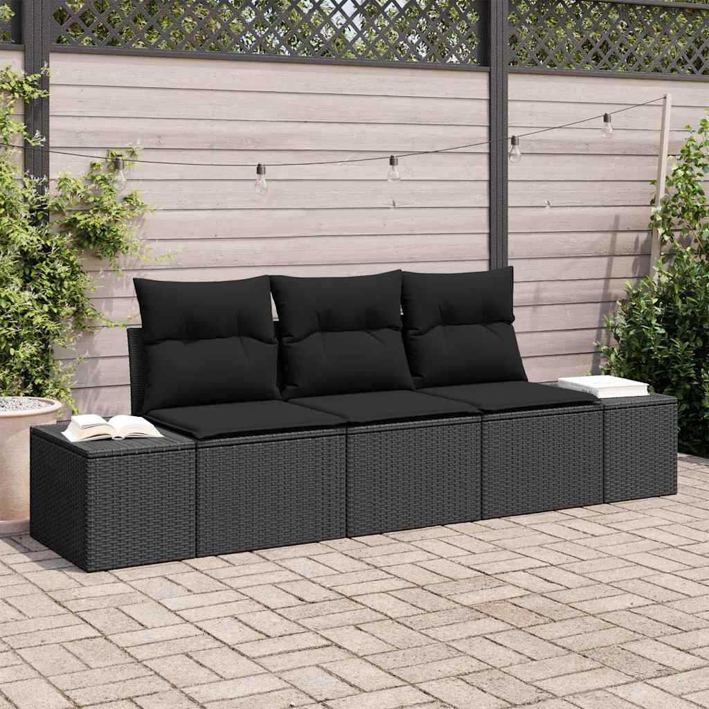 Garden Sofa Set with Storage 3 pcs Black Poly Rattan