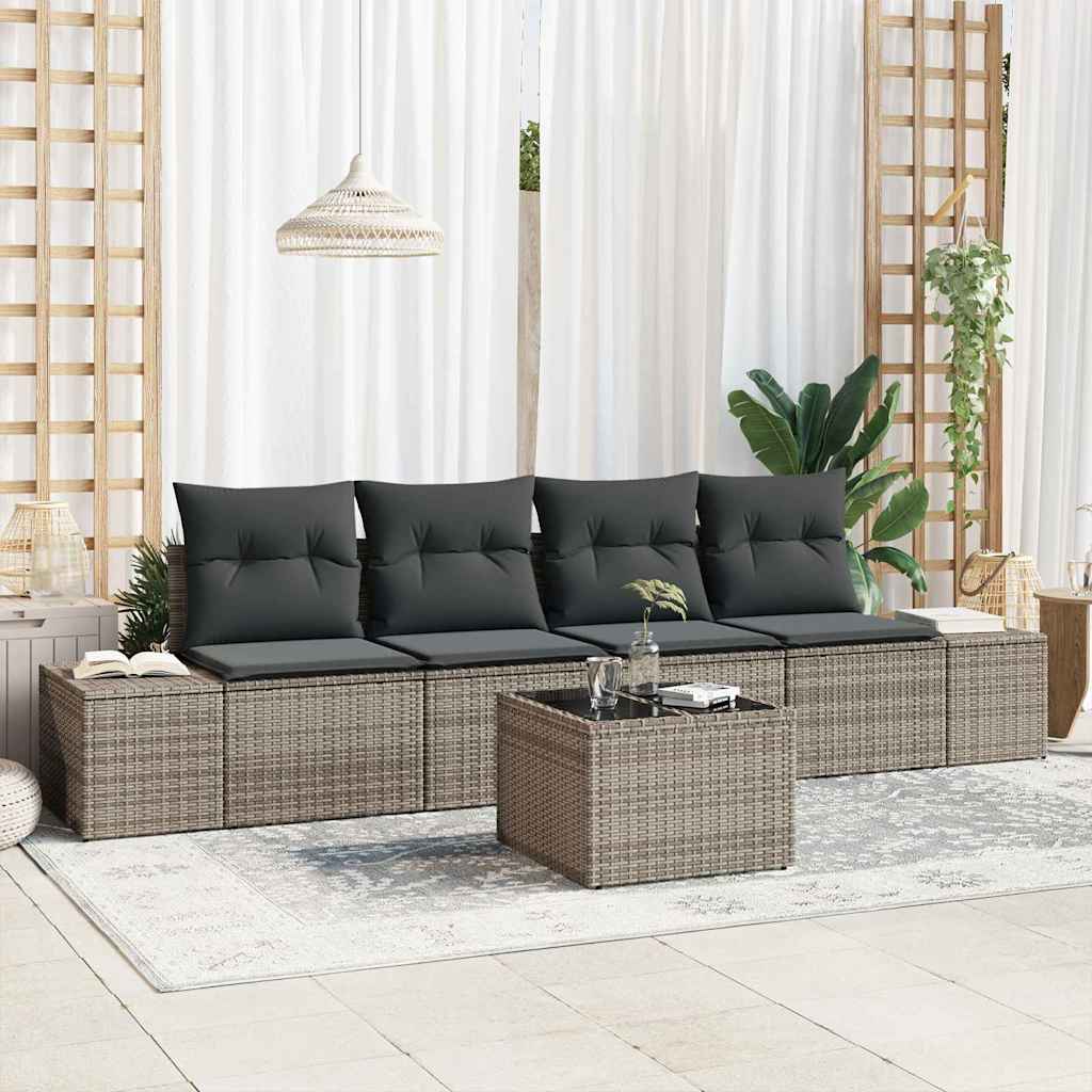 Garden Sofa Set with Cushion 5 pcs Grey Poly Rattan