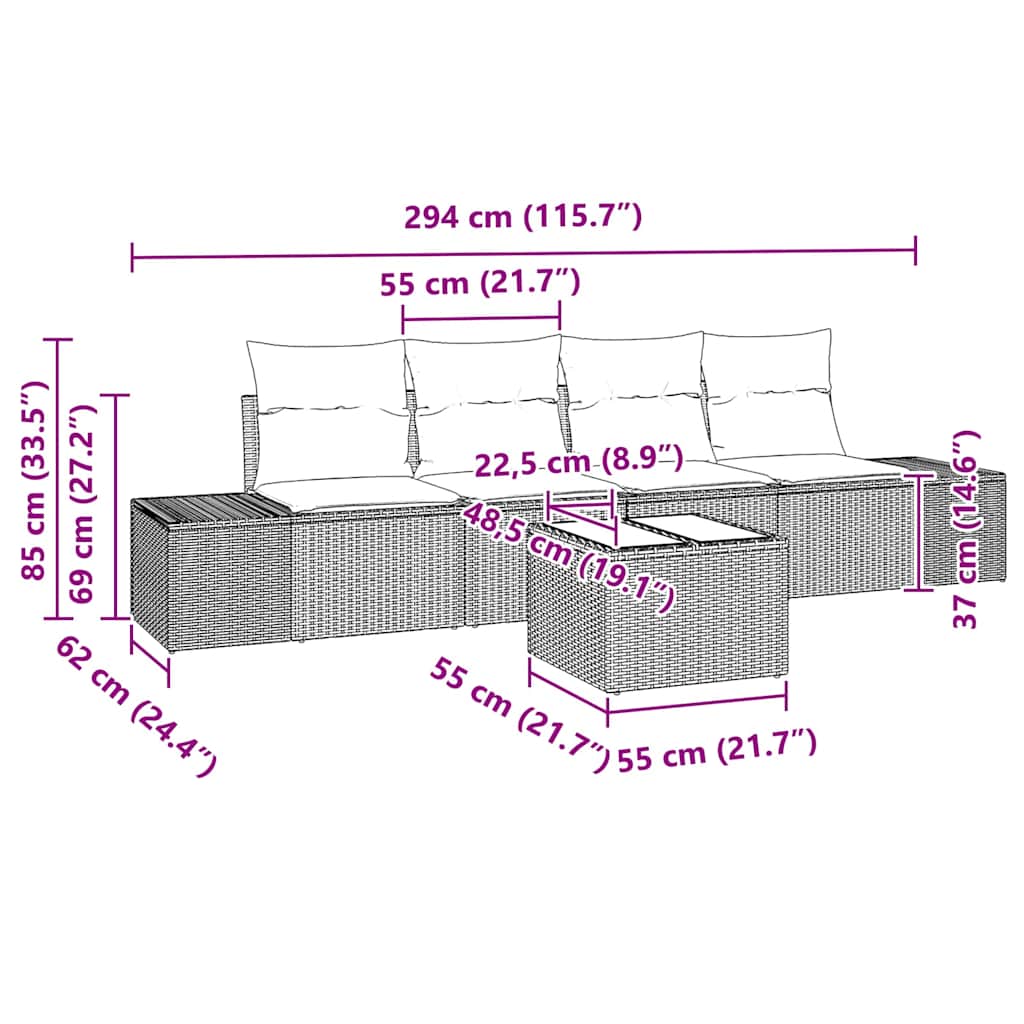 Garden Sofa Set with Cushion 5 pcs Black Poly Rattan