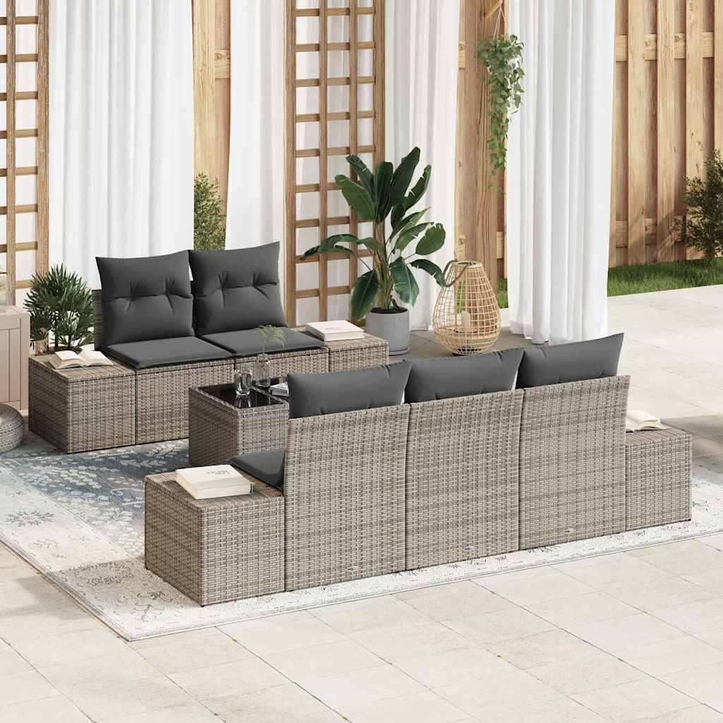 Garden Sofa Set with Cushion 6 pcs Grey Poly Rattan