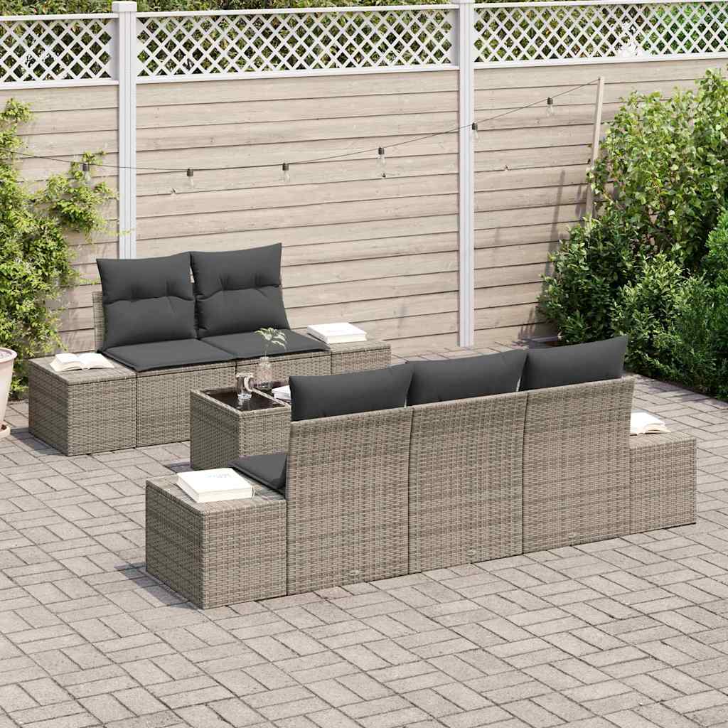 Garden Sofa Set with Cushion 6 pcs Grey Poly Rattan