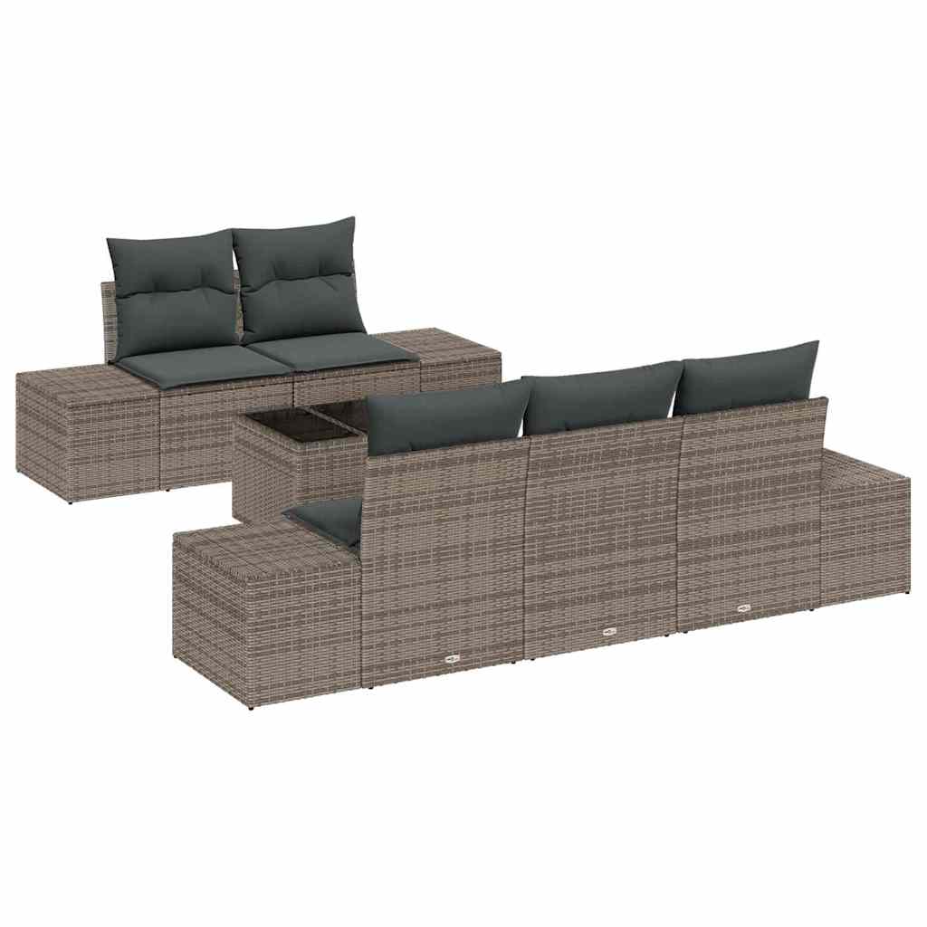 Garden Sofa Set with Cushion 6 pcs Grey Poly Rattan