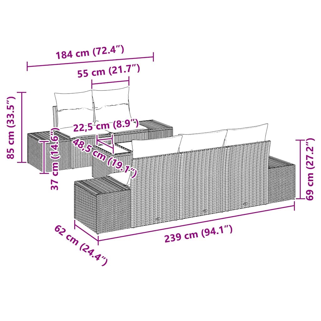Garden Sofa Set with Cushion 6 pcs Grey Poly Rattan