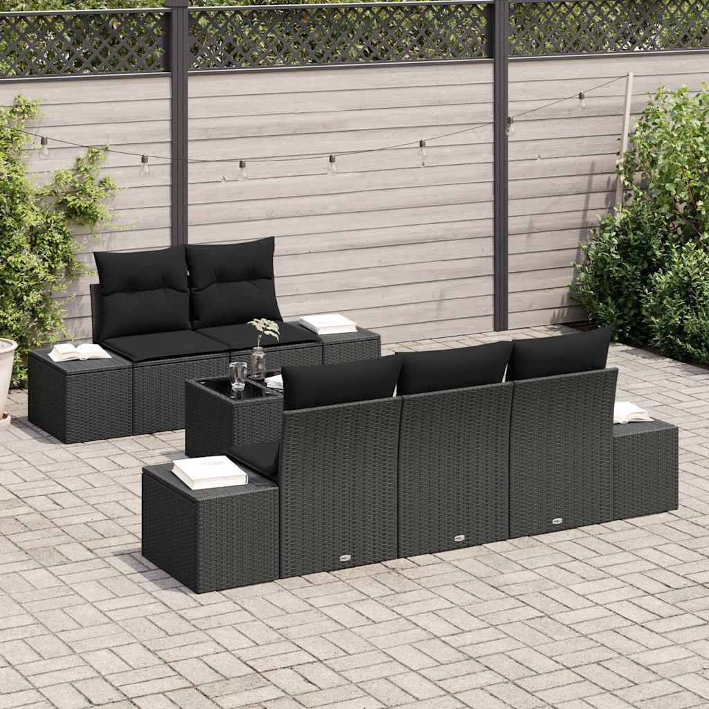 Garden Sofa Set with Cushion 6 pcs Black Poly Rattan