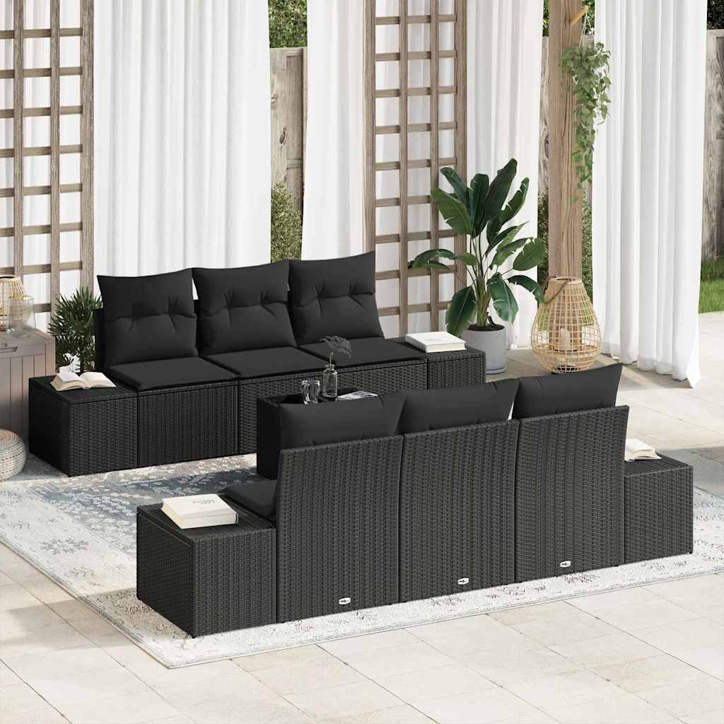 Garden Sofa Set with Cushion 8 pcs Black Poly Rattan