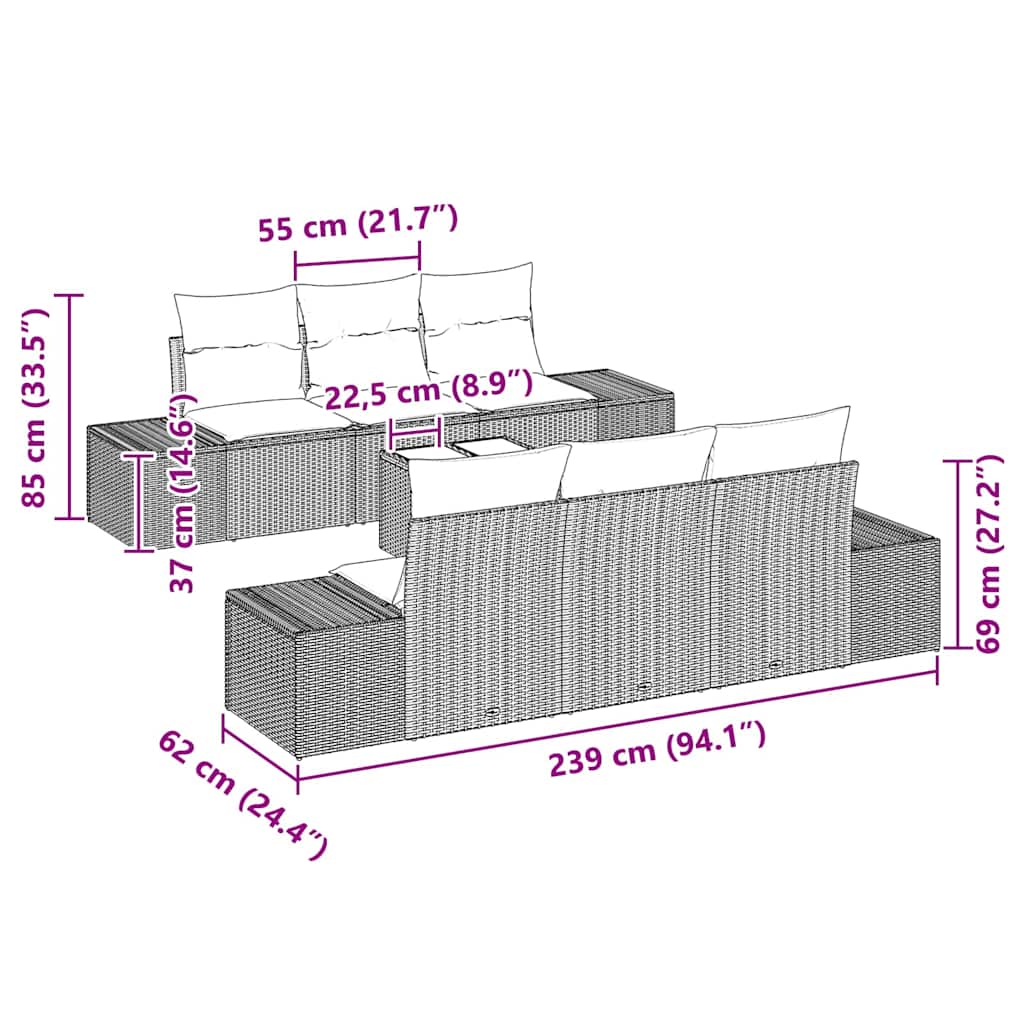 Garden Sofa Set with Cushion 8 pcs Black Poly Rattan