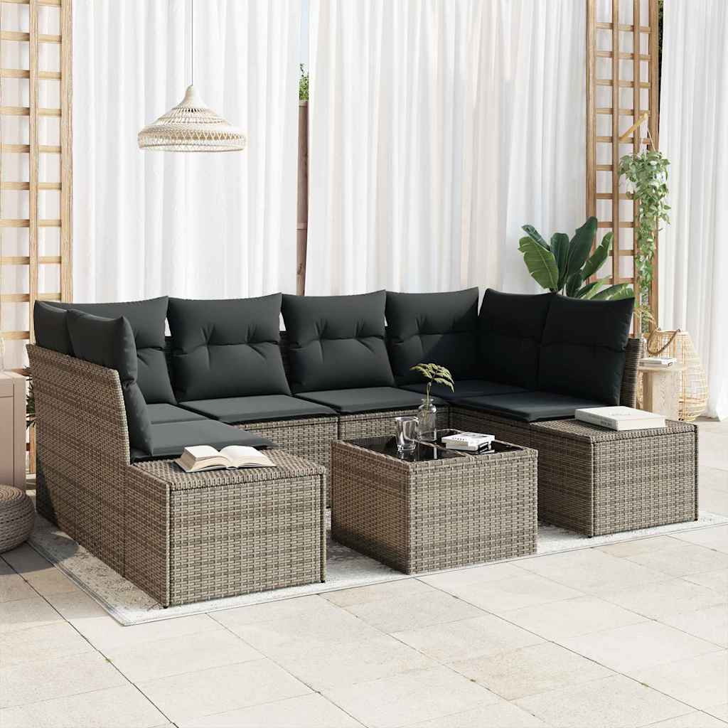 Garden Sofa Set with Cushion 8 pcs Grey Poly Rattan
