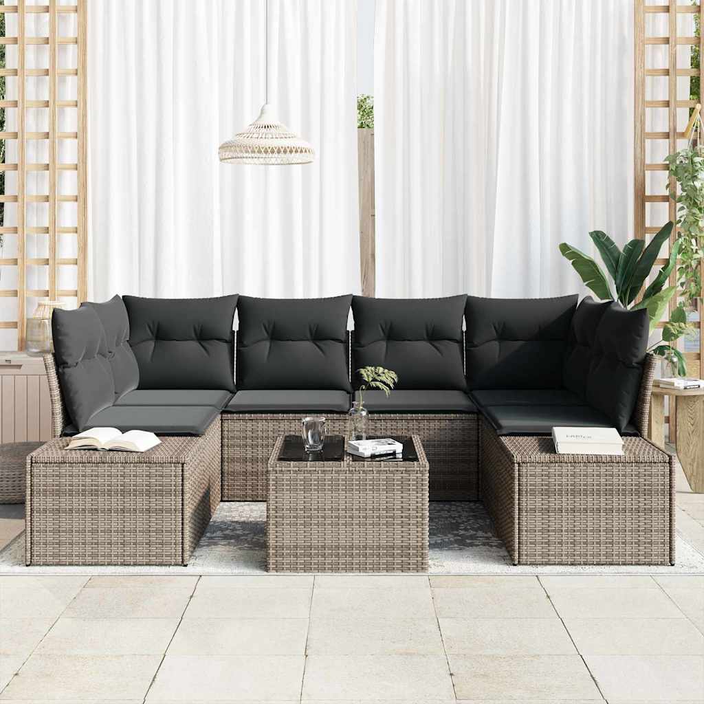 Garden Sofa Set with Cushion 8 pcs Grey Poly Rattan