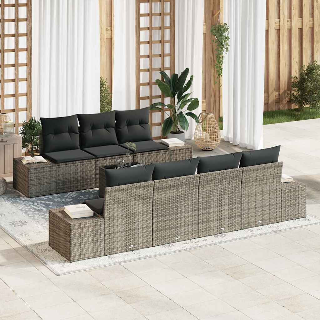 Garden Sofa Set with Cushion 8 pcs Grey Poly Rattan