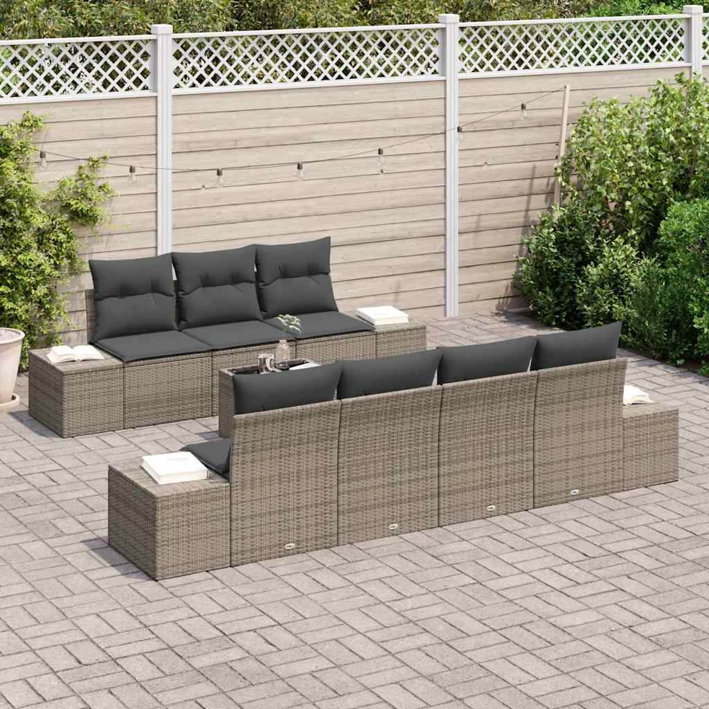 Garden Sofa Set with Cushion 8 pcs Grey Poly Rattan