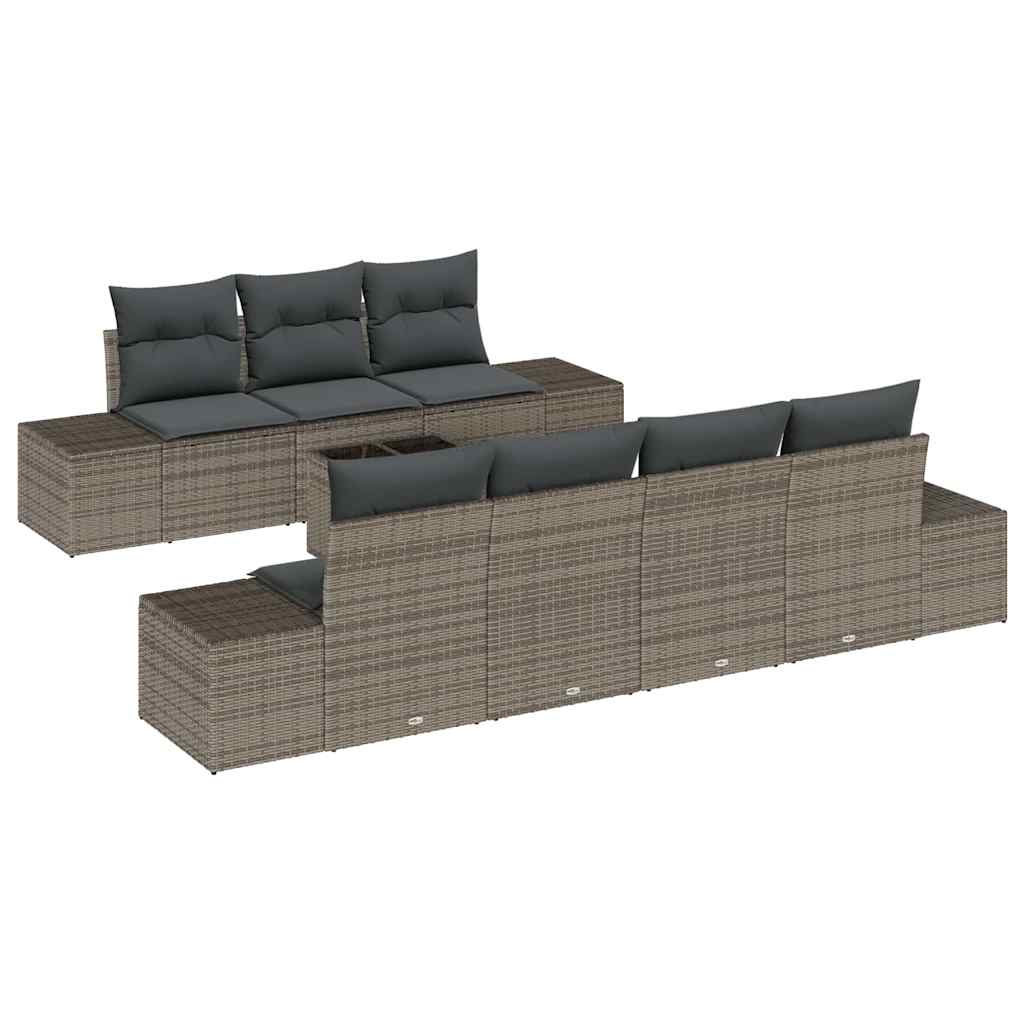 Garden Sofa Set with Cushion 8 pcs Grey Poly Rattan