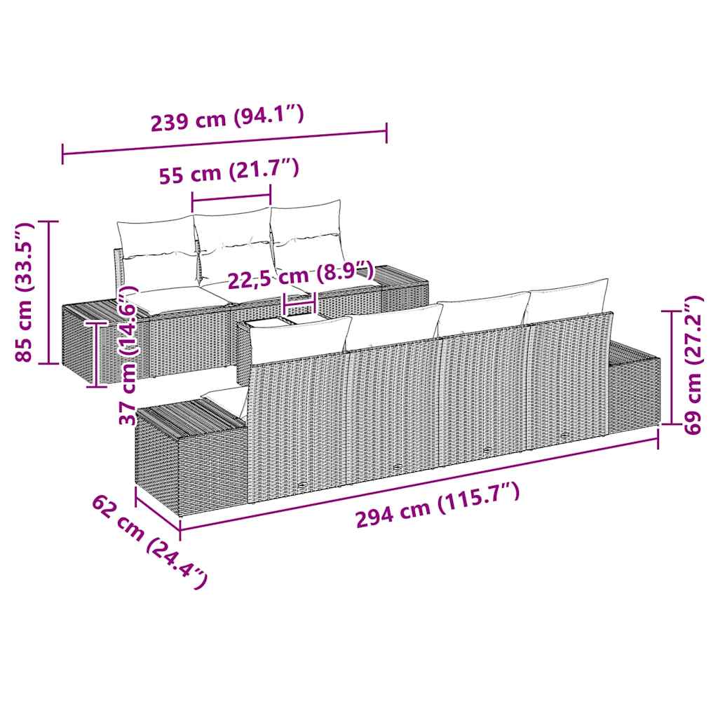 Garden Sofa Set with Cushion 8 pcs Grey Poly Rattan