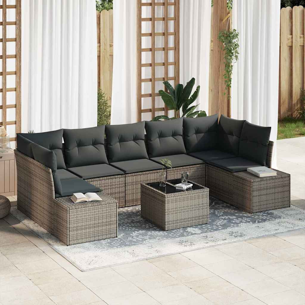 Garden Sofa Set with Cushion 8 pcs Grey Poly Rattan