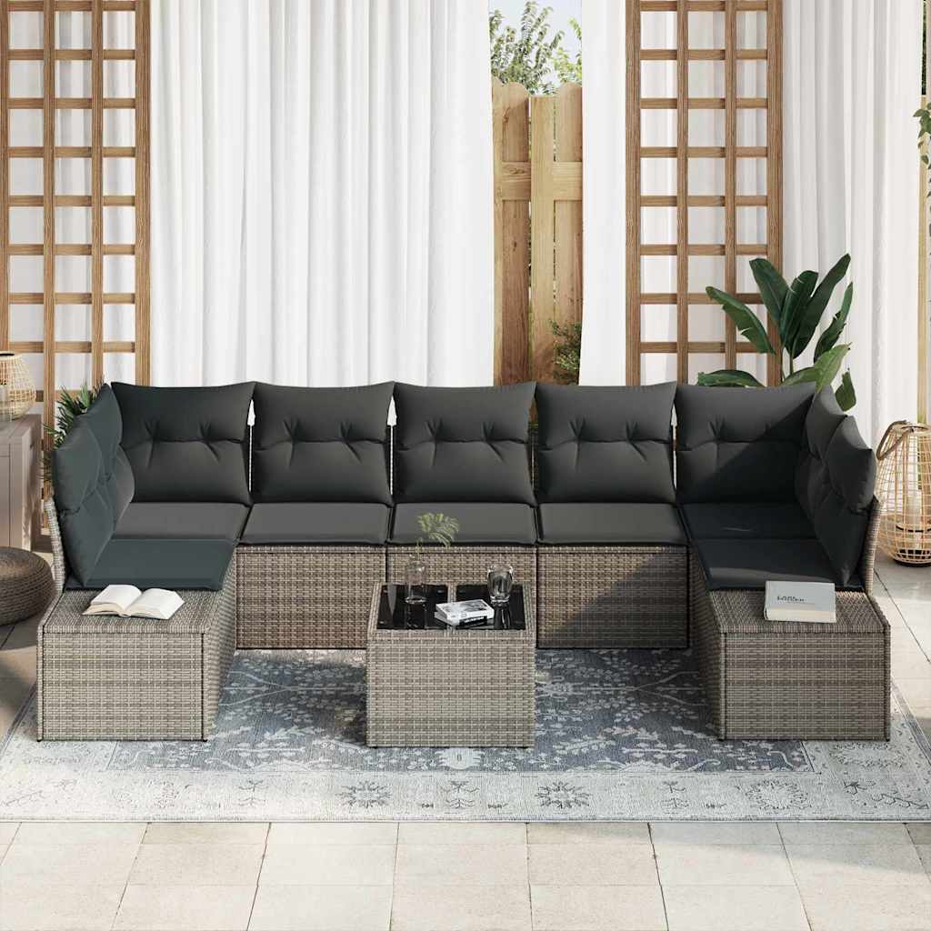 Garden Sofa Set with Cushion 8 pcs Grey Poly Rattan