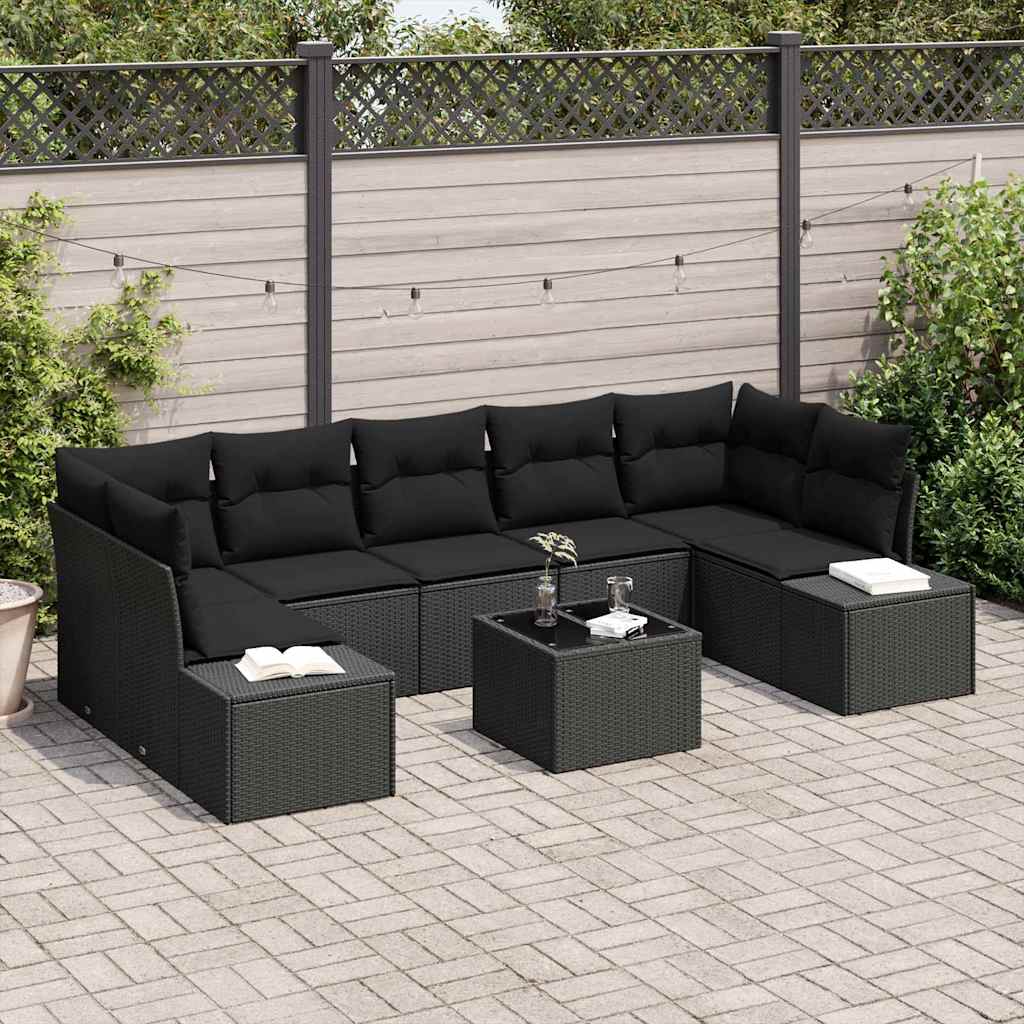 Garden Sofa Set with Cushion 8 pcs Black Poly Rattan