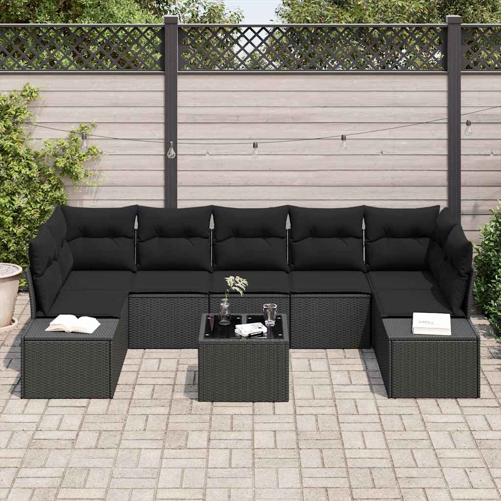 Garden Sofa Set with Cushion 8 pcs Black Poly Rattan