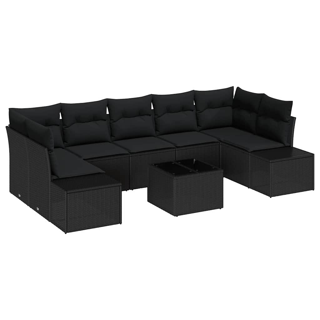 Garden Sofa Set with Cushion 8 pcs Black Poly Rattan