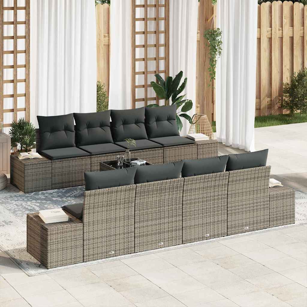 Garden Sofa Set with Cushion 8 pcs Grey Poly Rattan