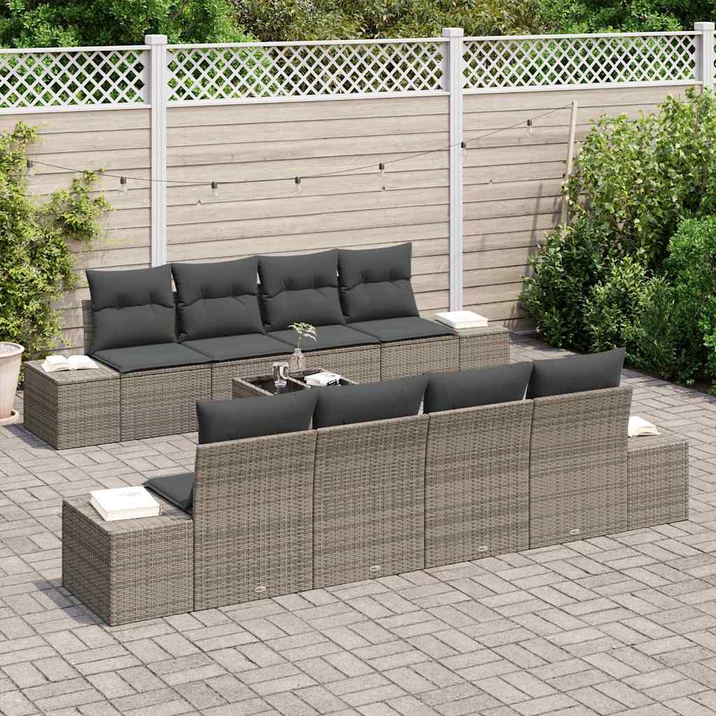 Garden Sofa Set with Cushion 8 pcs Grey Poly Rattan