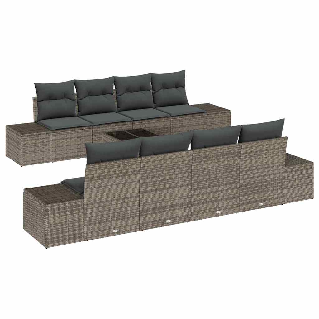 Garden Sofa Set with Cushion 8 pcs Grey Poly Rattan